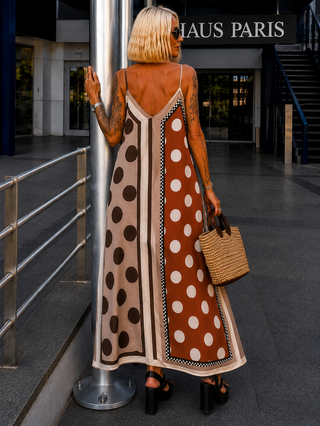 Luftiges Sommerkleid mit Print - taupe - mehrfarbig