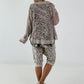 Jeansjacke mit Leo und floralem Netzeinsatz - beige