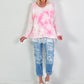 Pullover Batikmuster - weiss-rosa