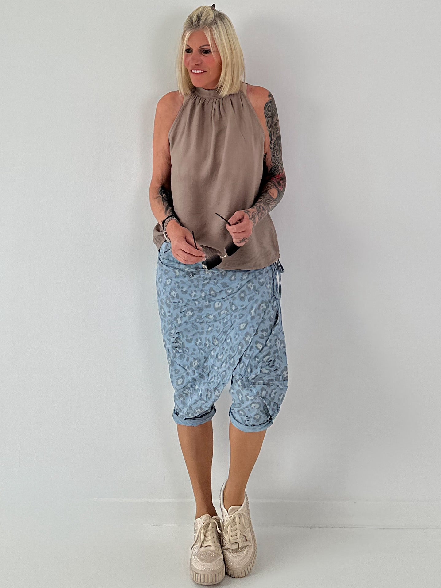 Stylische Hose mit Überwurf im Knit-Look - jeansblau