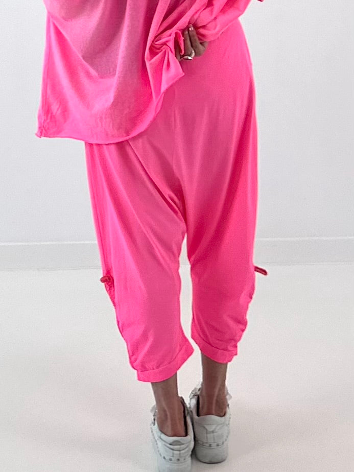 Sweatshirt Baggy mit Beinraffung - neonpink