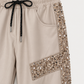Lässige Hose in Lederoptik mit Pailletten-Applikationen - beige