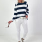 Block stripe sweater - dark blue-white