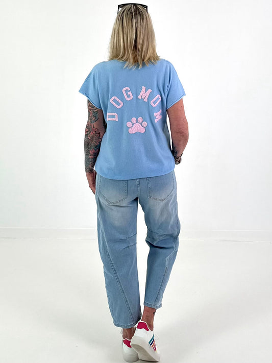 Feinstrick Shirt Dog Mom - hellblau