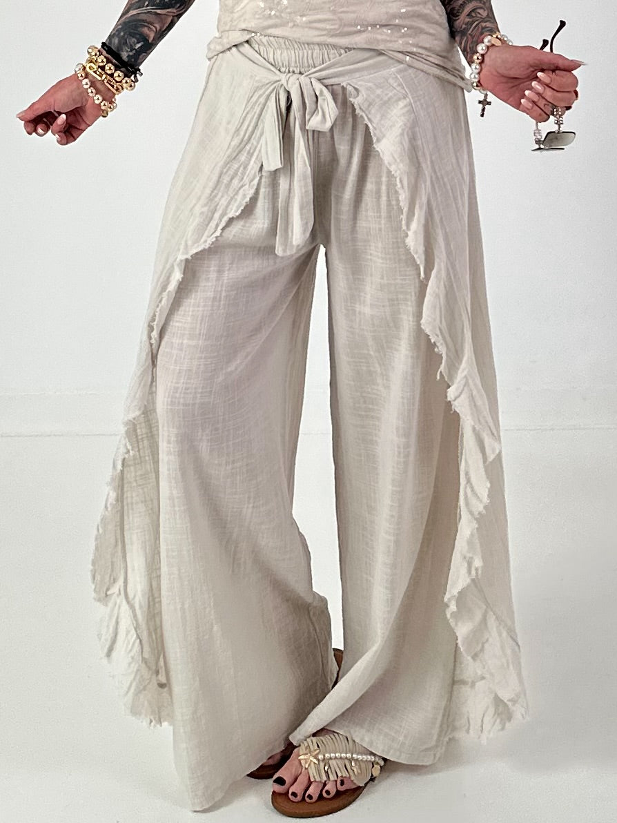 Weite Hose mit Bindevolant - beige