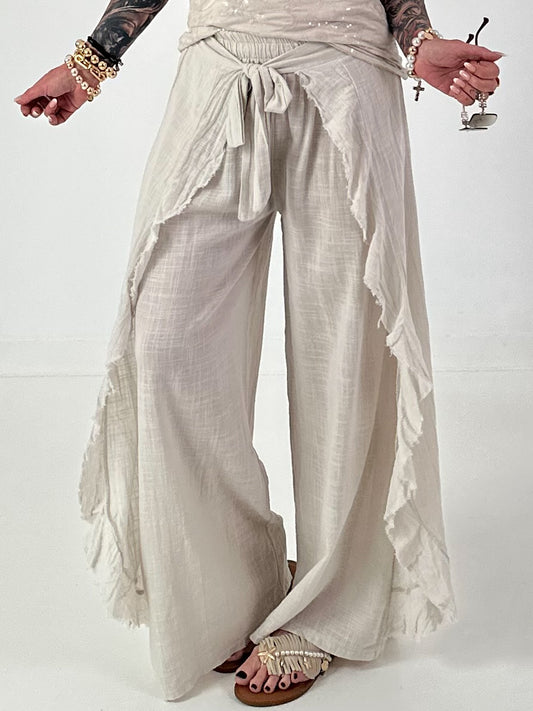 Weite Hose mit Bindevolant - beige