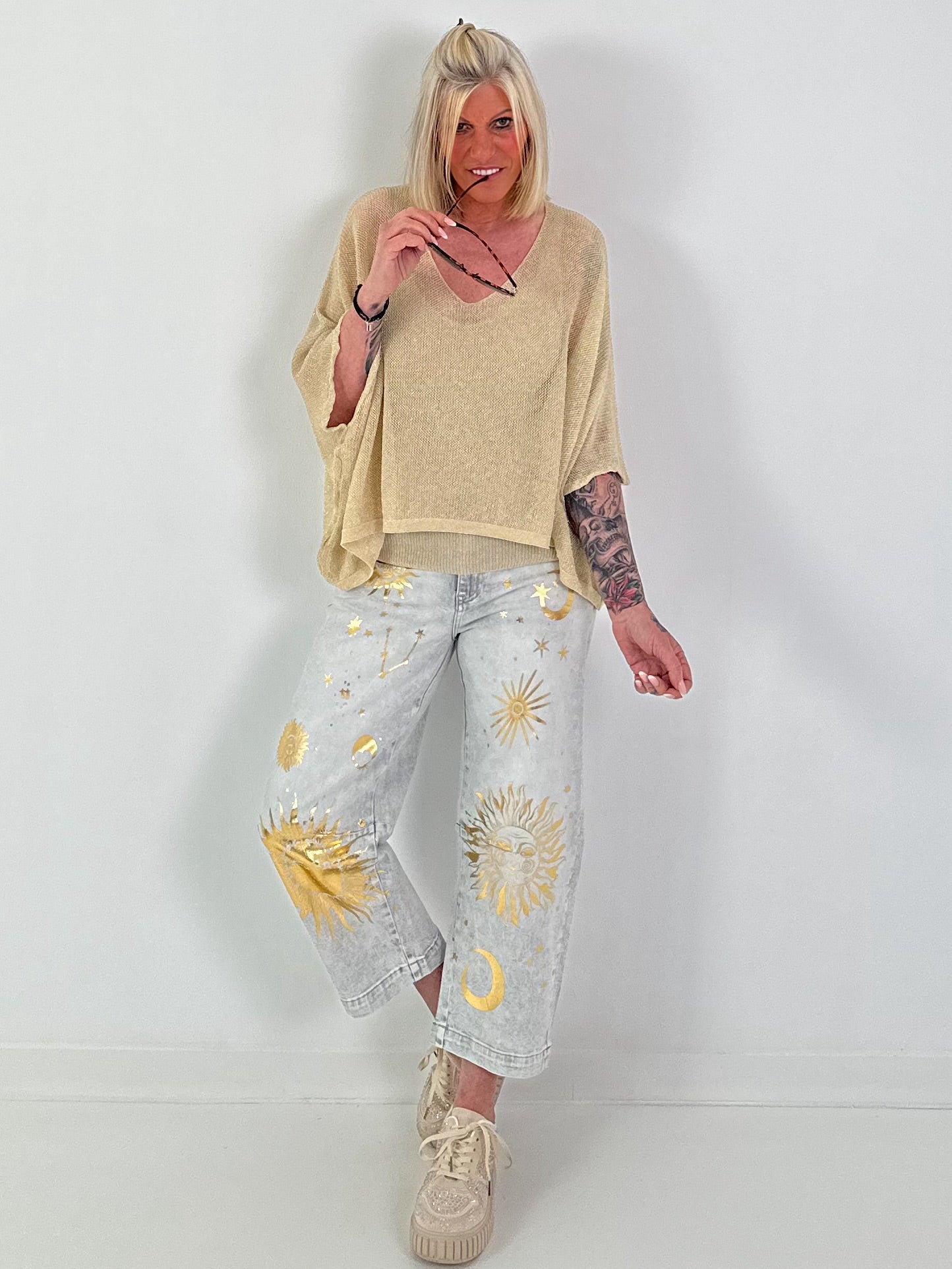 Sun-motif jeans - grey