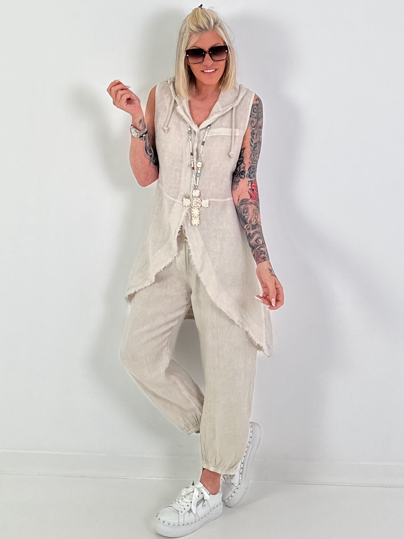 Linen two-piece set - beige