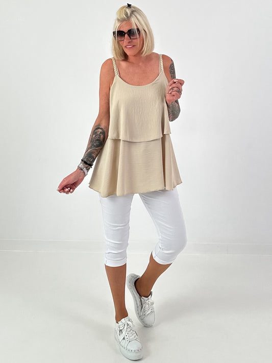 Lagen-Top mit Flechtträgern - beige
