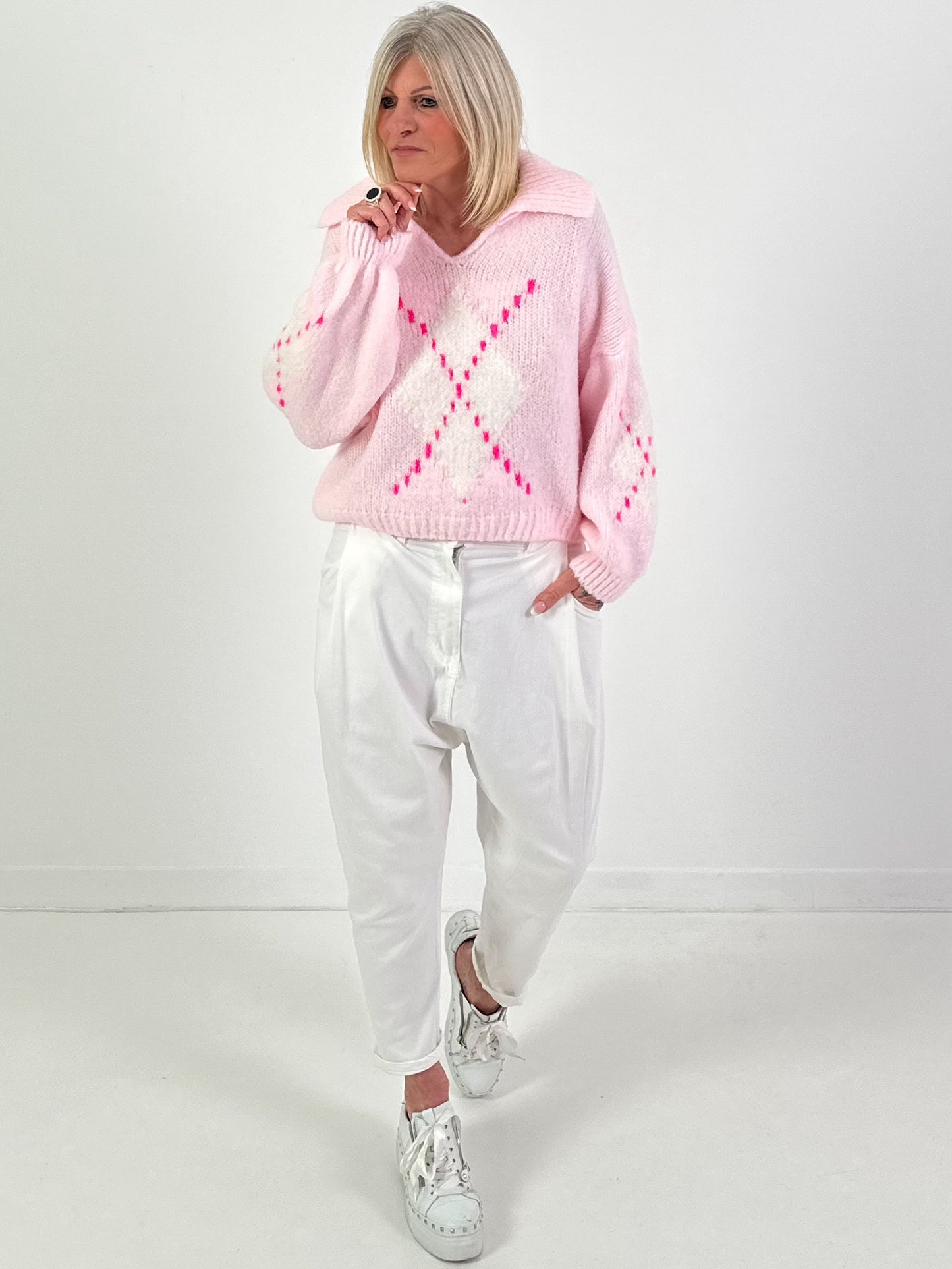 Pullover Modell "Cozy Diamond Knit" - rosa