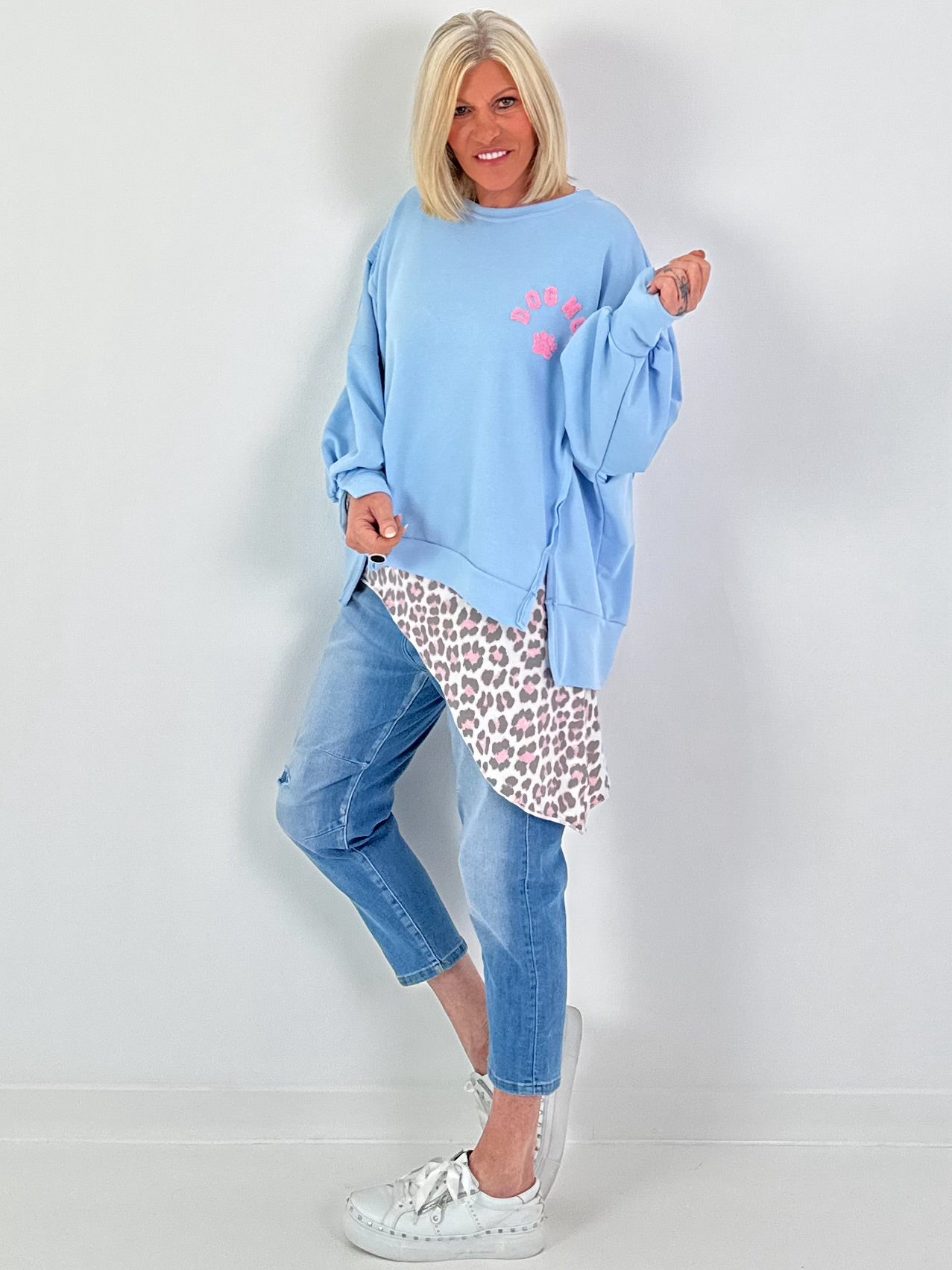 Oversized Sweater Dog Mom - Light Blue