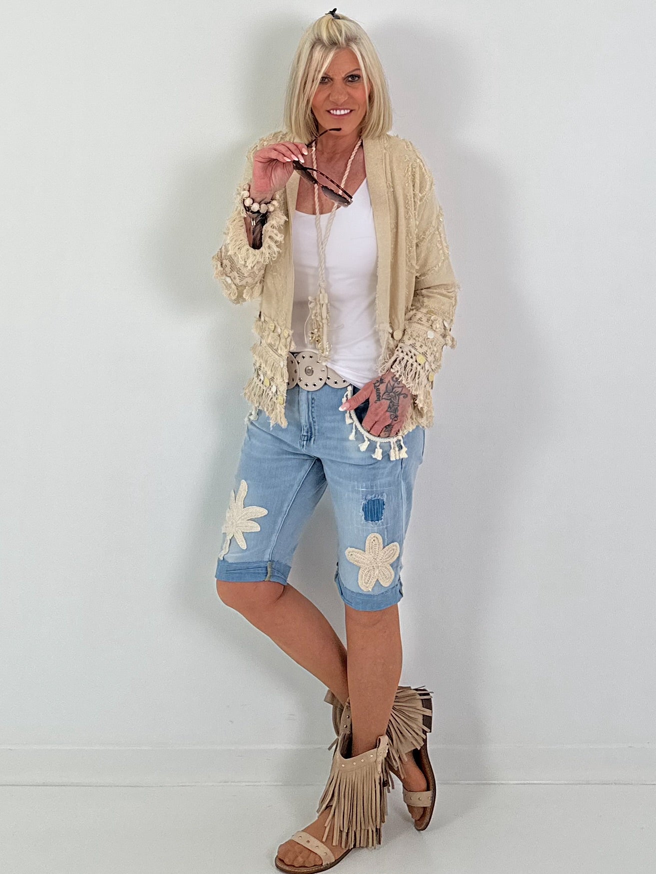 Boho Jacke mit aufwendigen Details- beige-gold