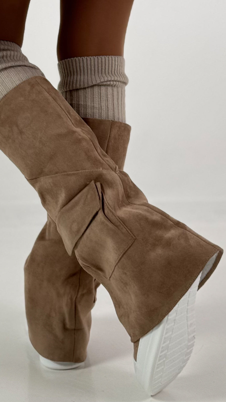 Suede-look boots, model "Utility" - taupe