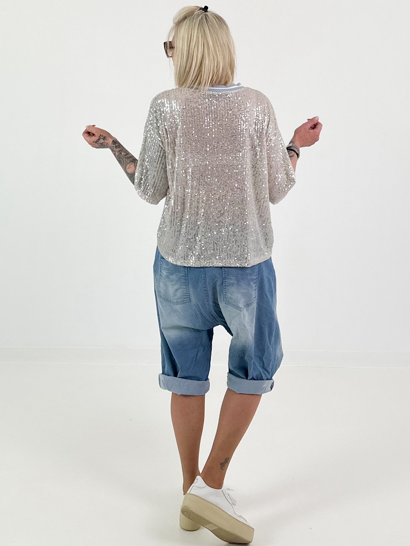 Pailletten Shirt SOHO New York - silber-blau