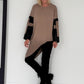 Asymmetrischer Sweater mit Kreuz- und Lederoptik-Details - taupe
