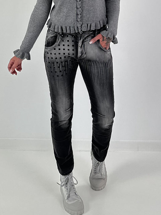 Jeans mit aufwendigen Details - used-black