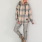 Checked shirt jacket with hood - beige-grey-multi-coloured