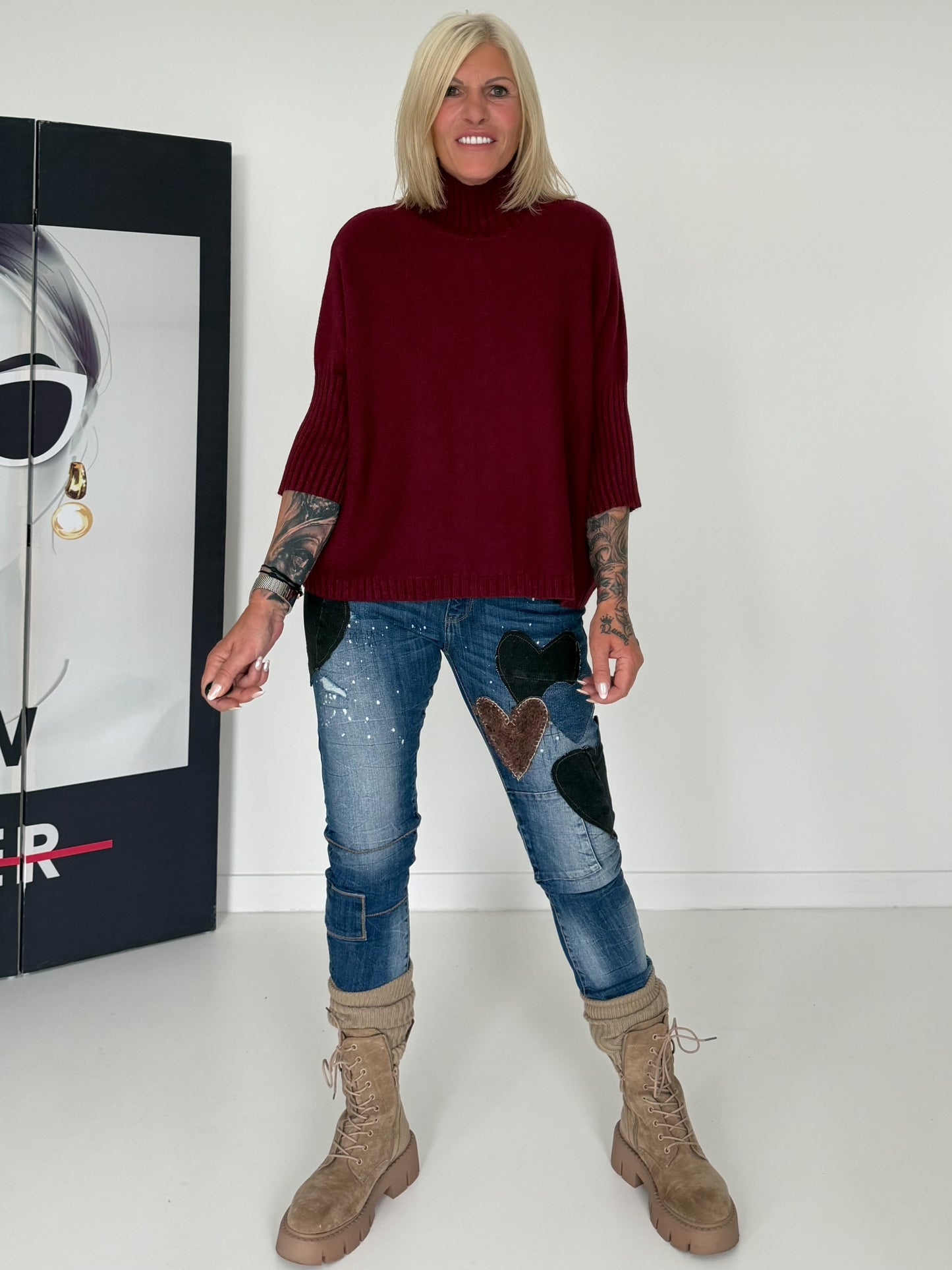 Strickpullover mit Turtleneck - bordeaux