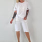 T-Shirt mit Häkelstern-Nieten-Cut-Outs - weiss