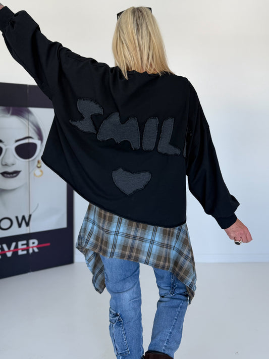 Kastiger Sweater Smile - schwarz