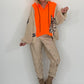 Oversized Grobstrick-Hoodie mit Sweat-Einsatz  - neonorange-beige ( lieferbar ab ca. 27.09.26)