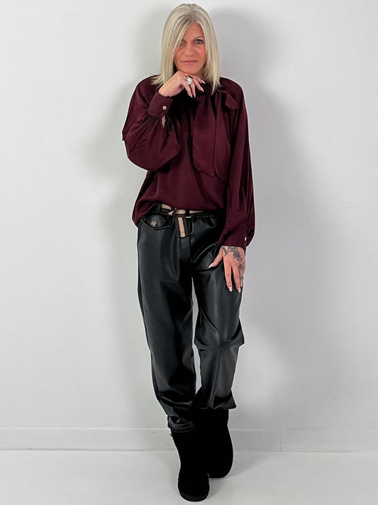 Tunika mit seitlicher Schleife Modell "Veloura" - bordeaux