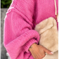 Kuschelige Oversized Strickjacke mit Außennähten - pink