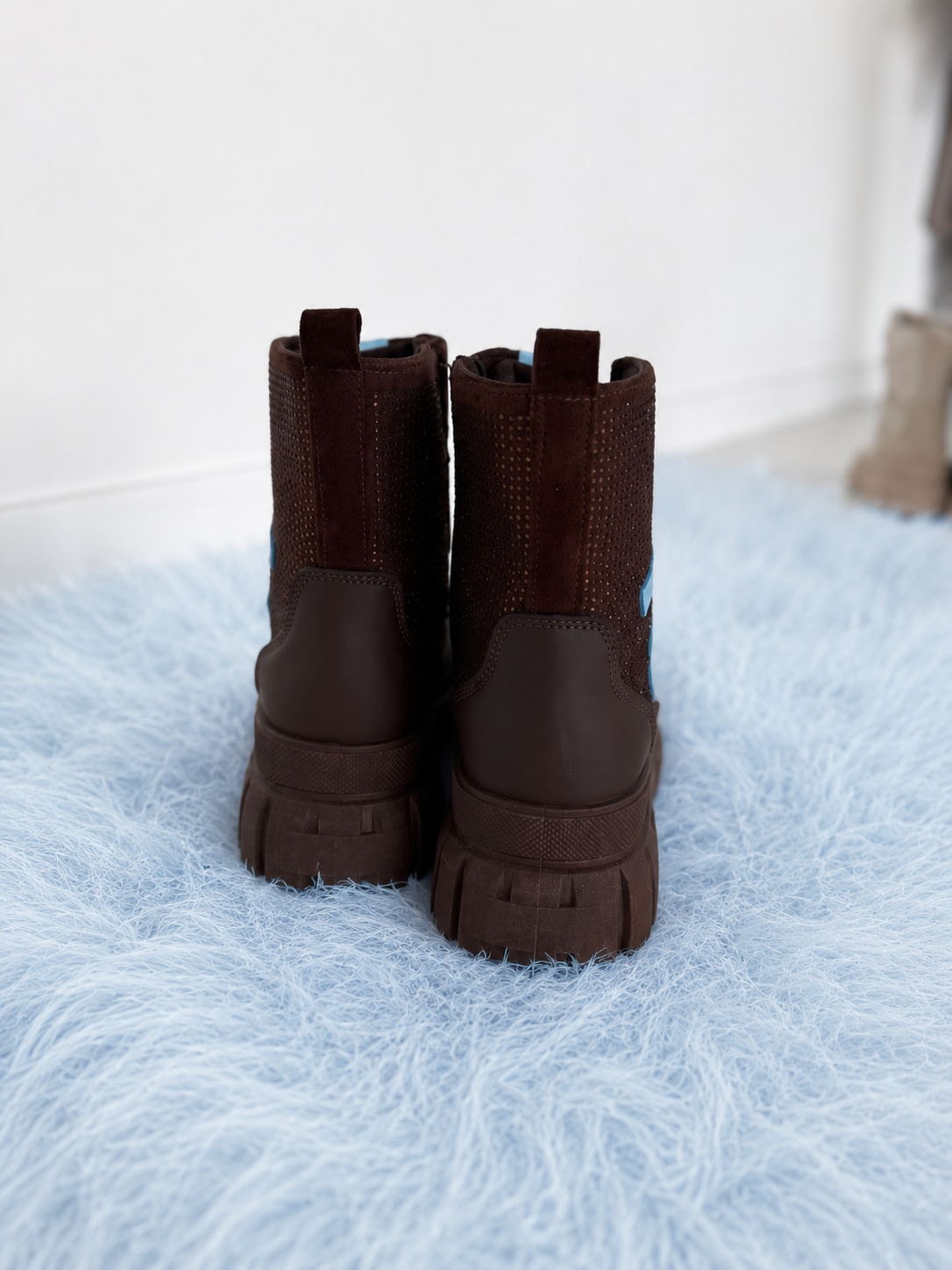 High-top sneakers in suede look with rhinestones - mocha