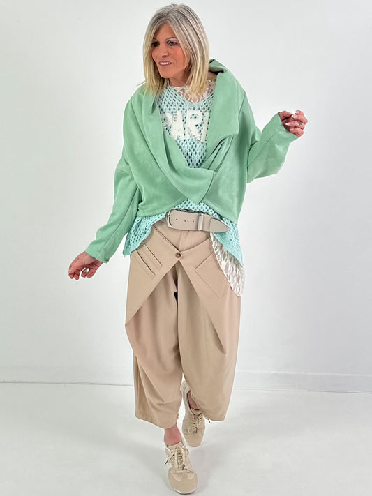 Kurze Jacke in Wildlederoptik - salbei