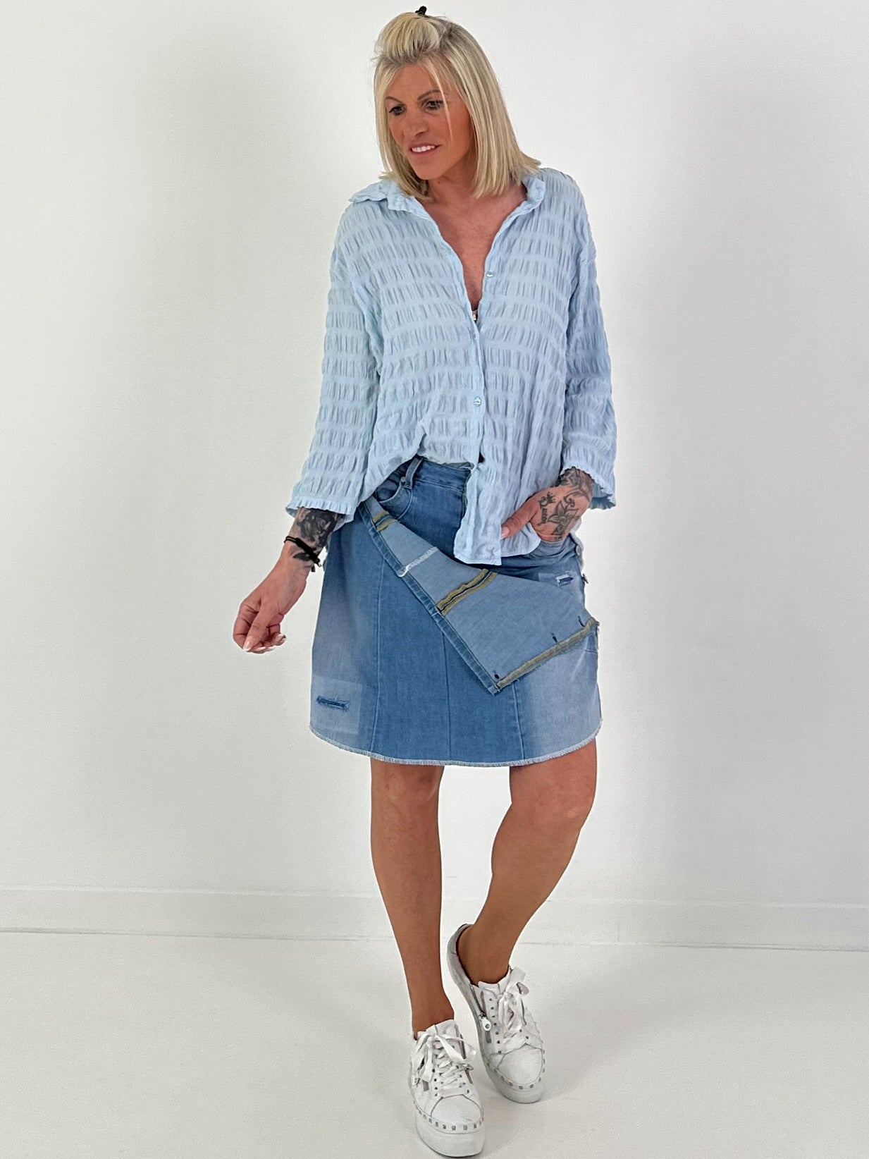 Strukturierte Bluse - hellblau