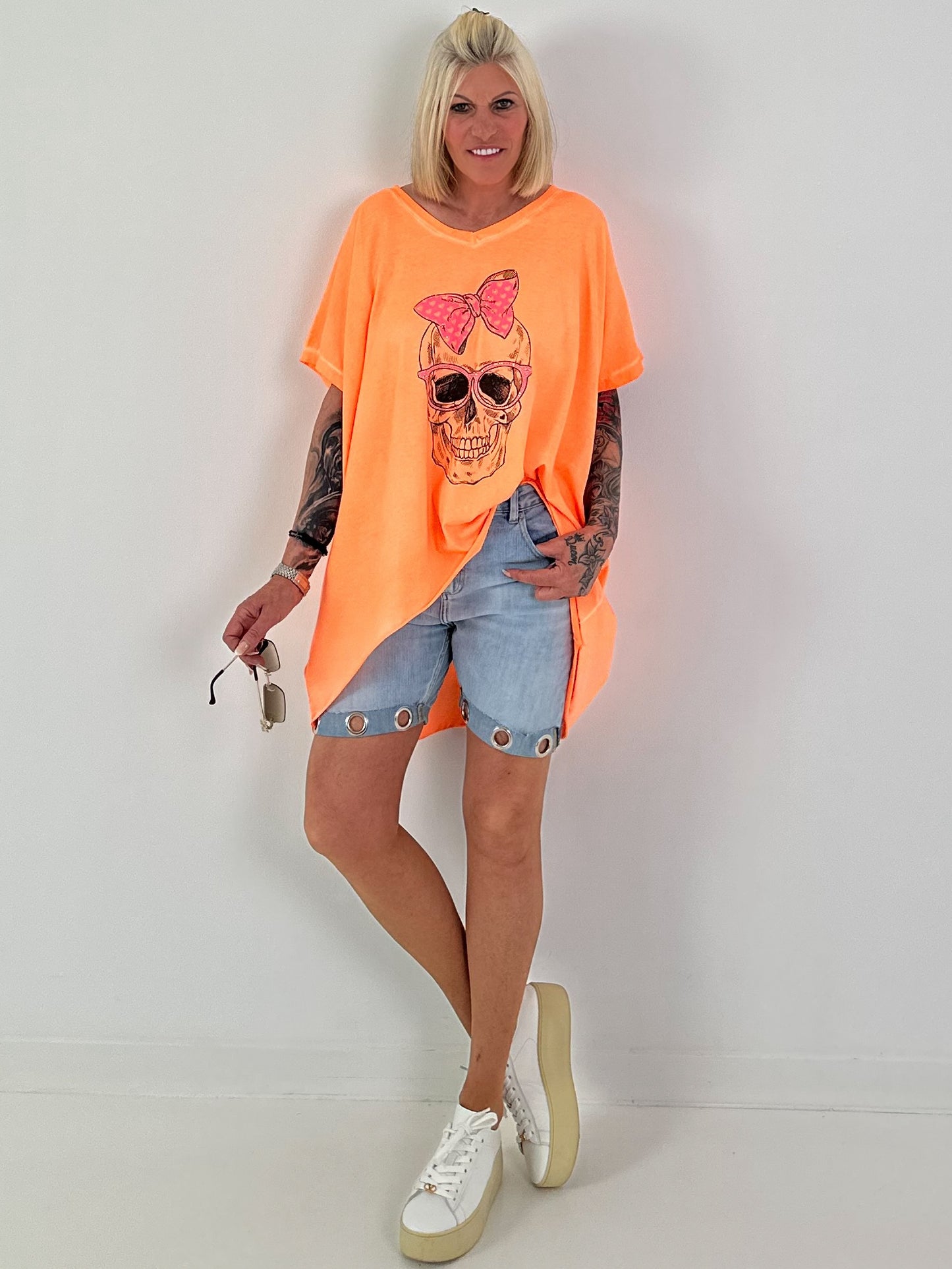 Oversized Shirt Skull - neonorange