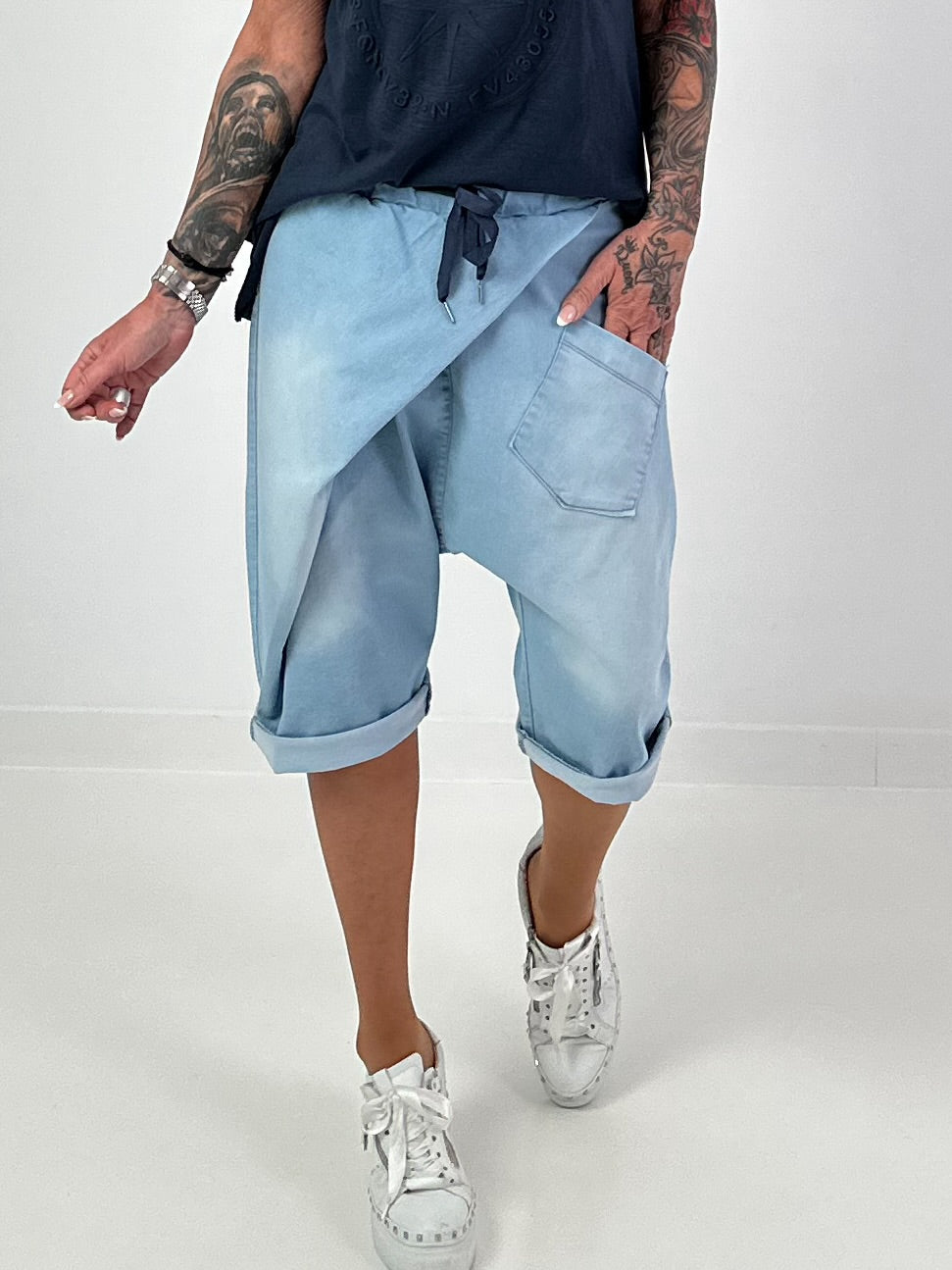 Short Jeans Baggy with Overlay - Light Blue