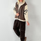 Lamb nappa imitation jacket with knitted sleeves model "Jana" - mocha