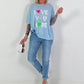 Fine Knit T-Shirt Love - Light Blue