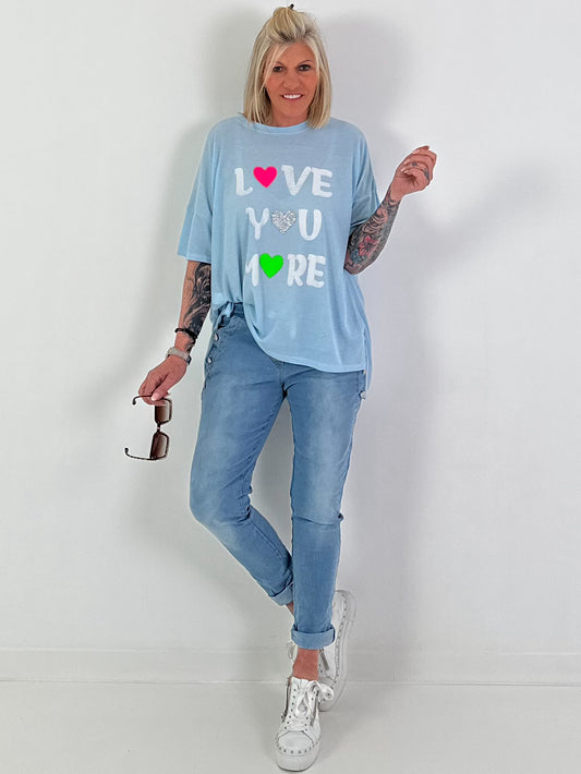 Feinstrick T-Shirt Love - hellblau