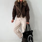 Jacke mit Fellkragen - mokka