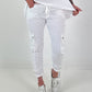 Trousers with crocheted flowers and patch pockets - white