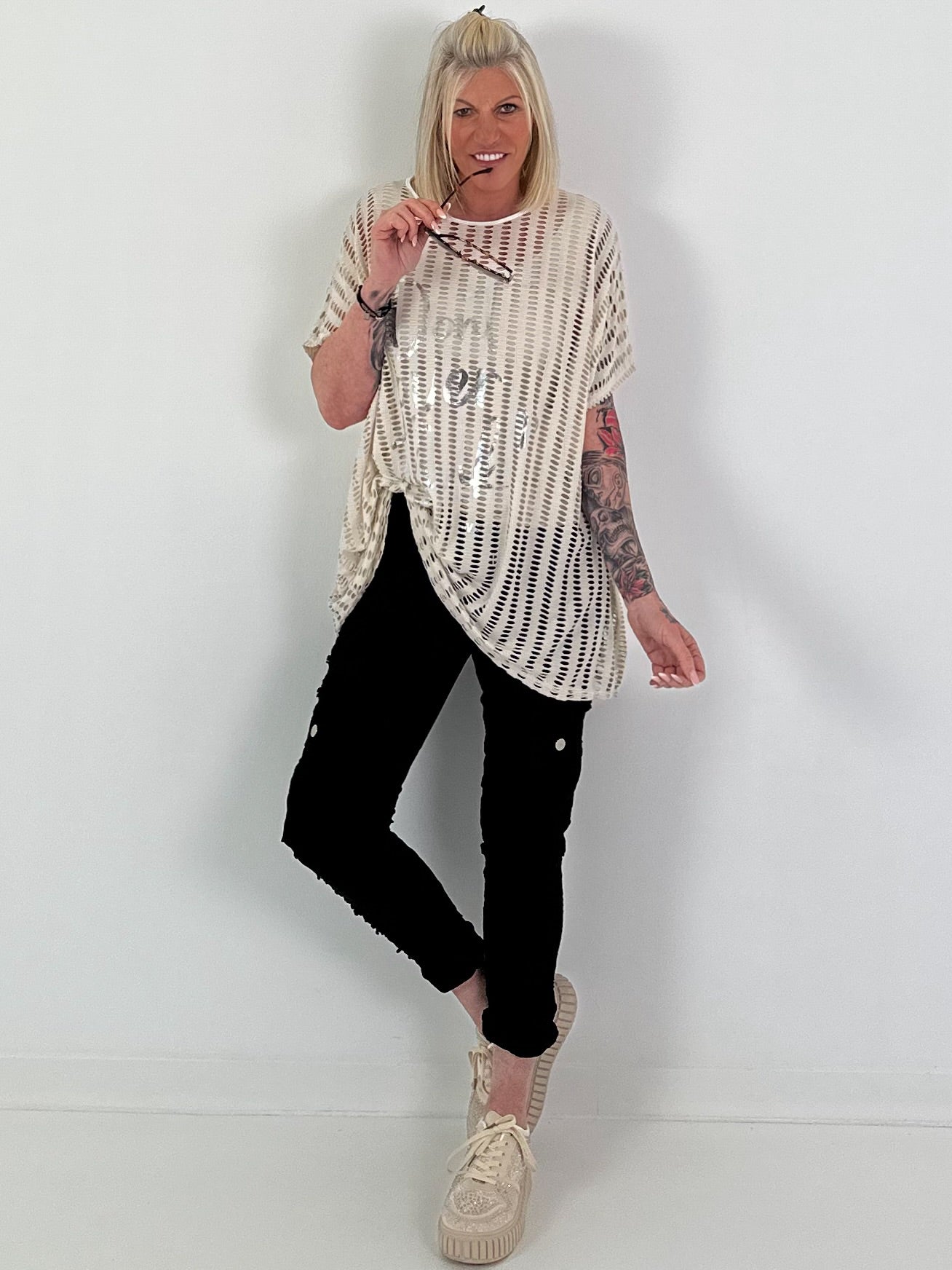 Netzshirt Don´t Overthink - beige