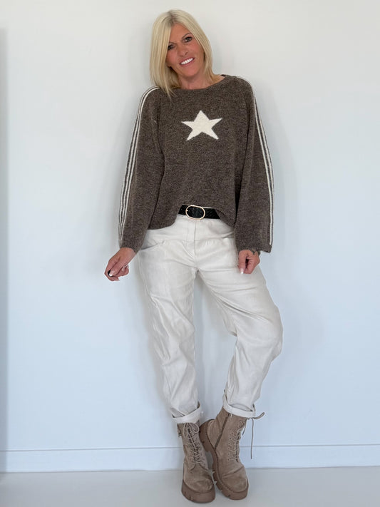 Kuscheliger Pullover mit Sternmotiv - mokka-beige