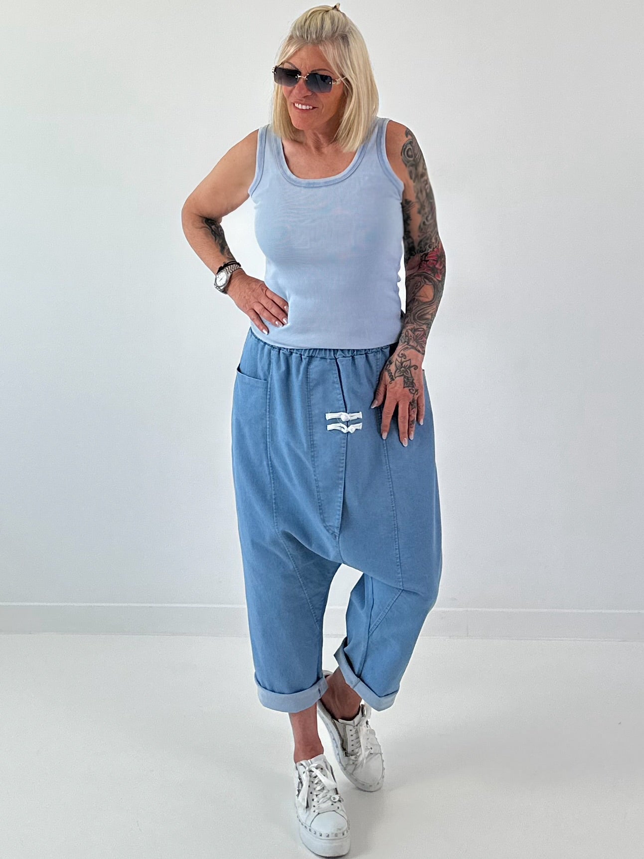 Rib Tank Top stone washed - light blue