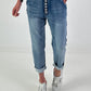 Boyfriend Jeans with Decorative Buttons - Blue