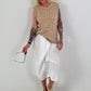 Ripp Top mit Glitzer Leo - camel