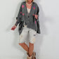Oversized Muslin Blouse with Colorful Bead Embroidery - Anthracite