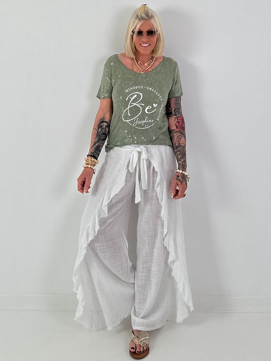 T-Shirt mit transparenten Pailletten - khaki