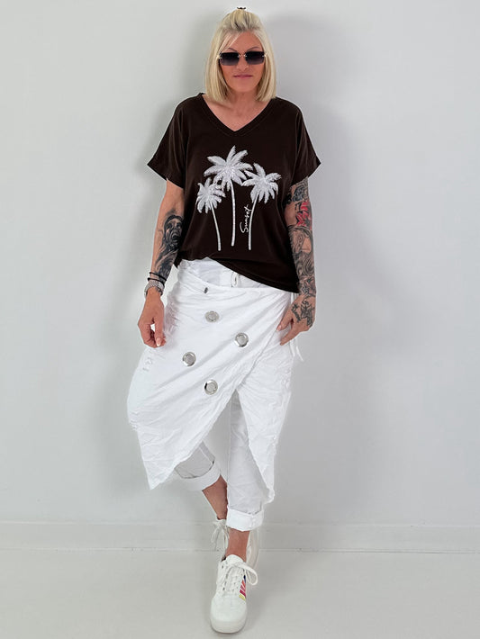 T-Shirt mit Glitzerpalmen - schoko