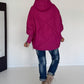 Oversized gewatteerd jack met mouwen met boorden en capuchon - bordeauxrood
