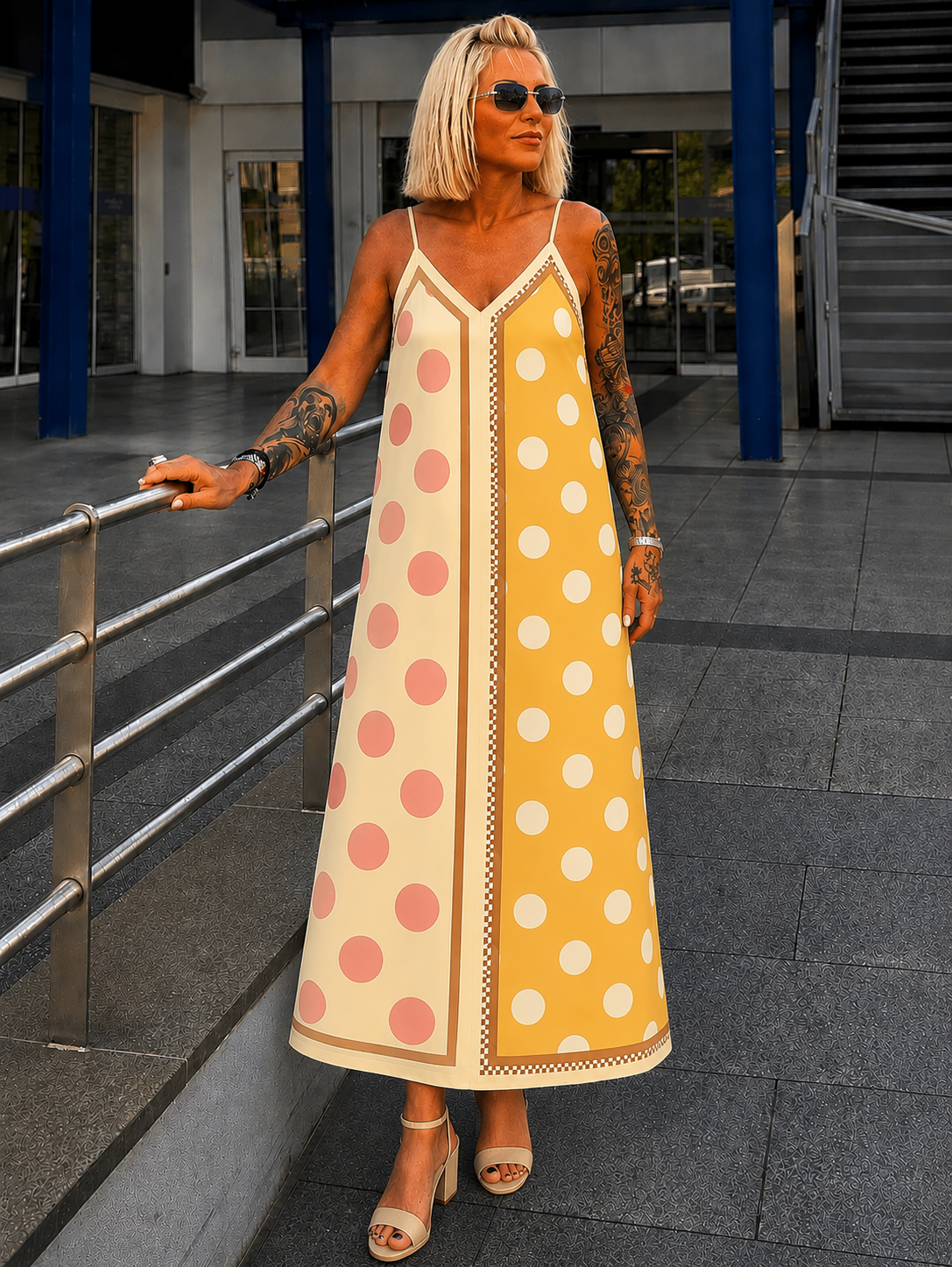 Luftiges Sommerkleid mit Print - gelb mehrfarbig