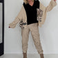 Oversized grofgebreide hoodie met sweat-inzetstuk - zwart-beige