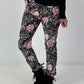 Hose in Wildleder-Optik mit Leo Print und floralem Muster - grau - mehrfarbig