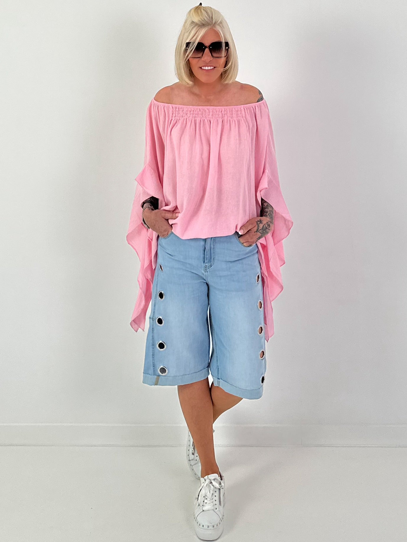 Tunic with side ruffles - pink
